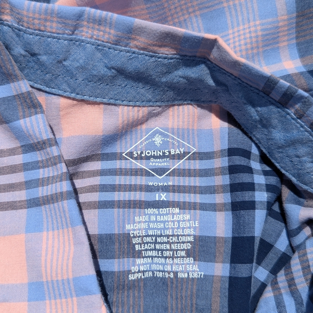 St. Johns Bay Blue & Pink Plaid Button Down Shirt - Picture 2 of 5